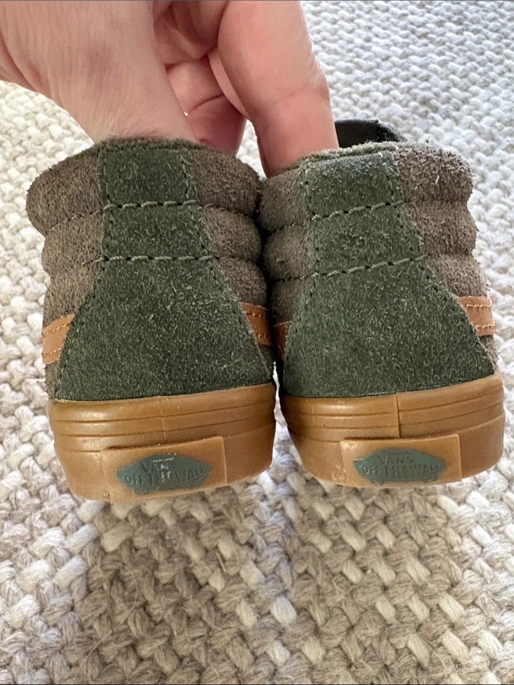 Vans Kids Olive Green Suede Sneakers with Brown Stripe